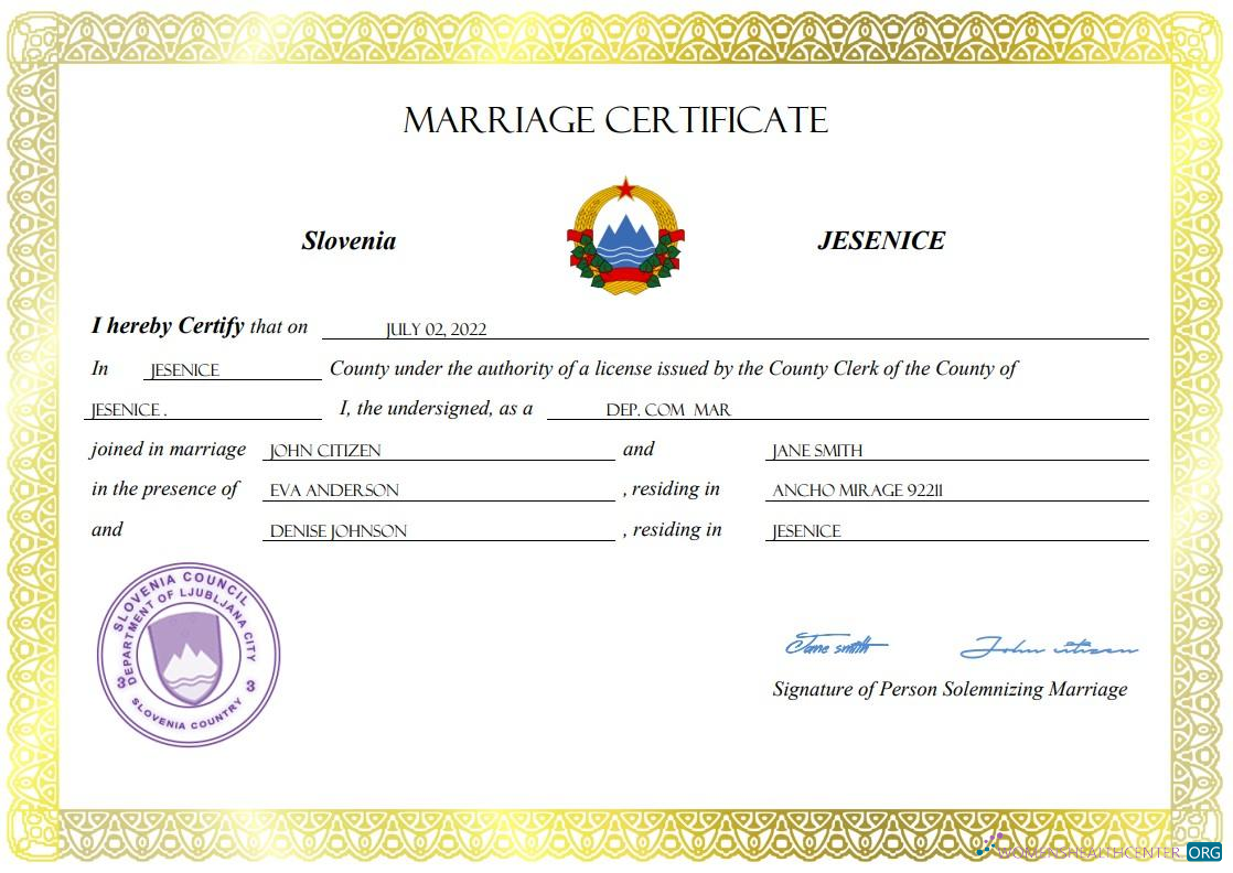 Download Slovenia marriage certificate Word and PDF template Photoshop template